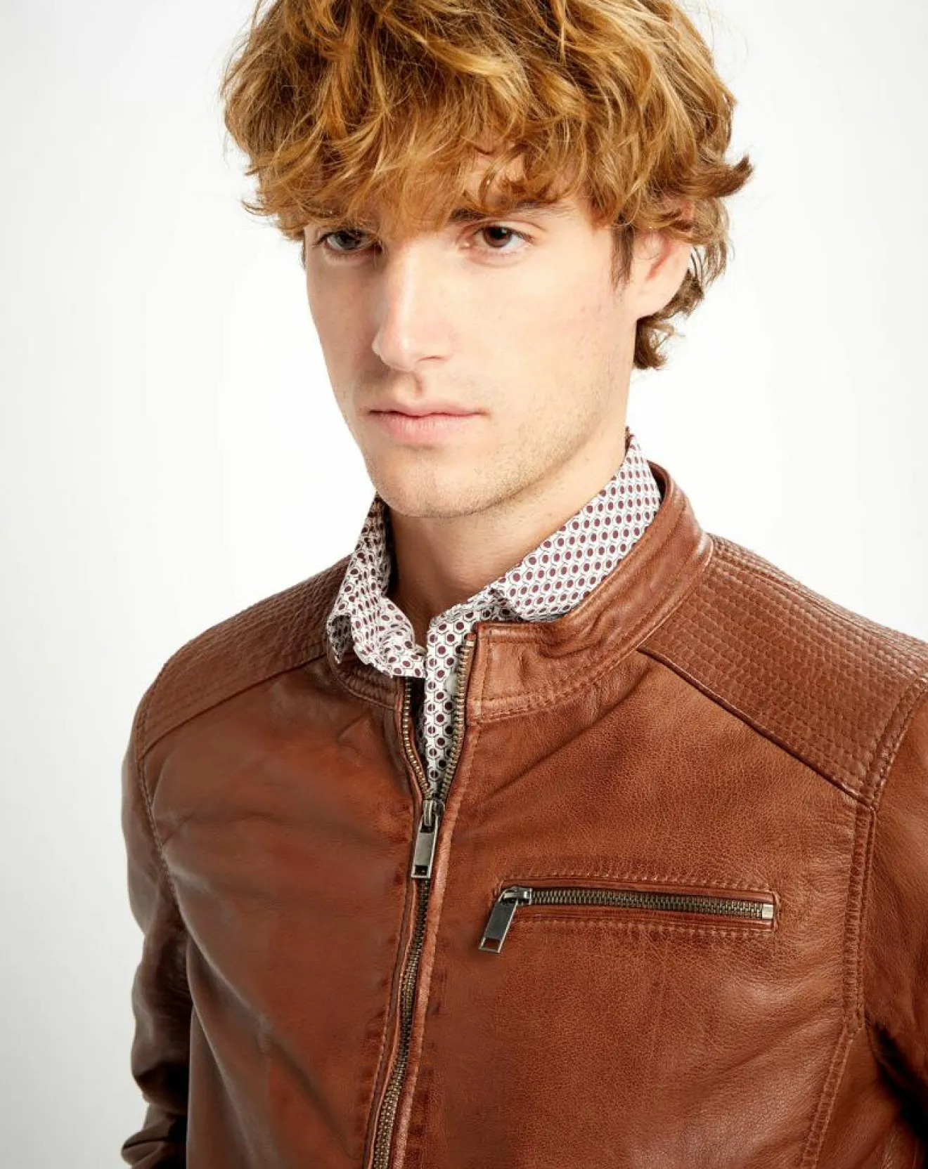 Homme Chyston Veste en Cuir Alban cognac