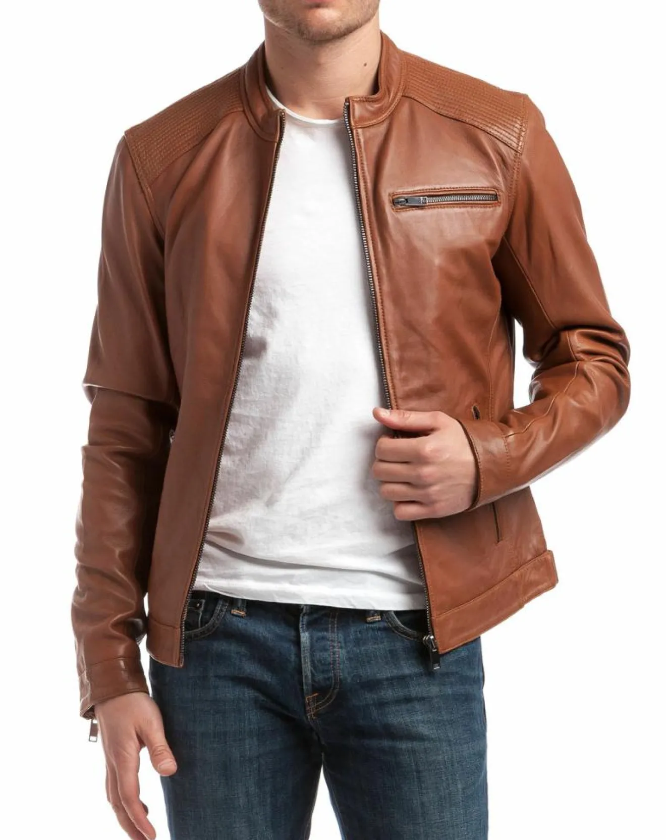 Homme Chyston Veste en Cuir Alban cognac