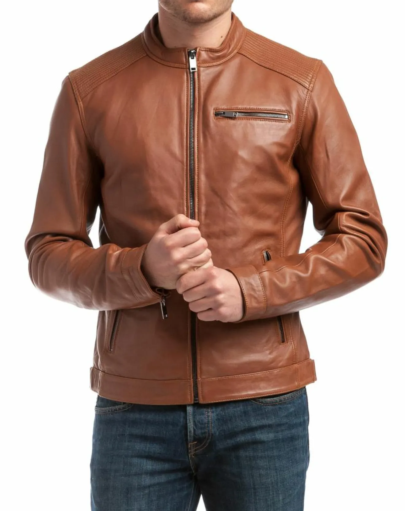 Homme Chyston Veste en Cuir Alban cognac