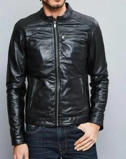 Homme Chyston Veste en Cuir Alban noire