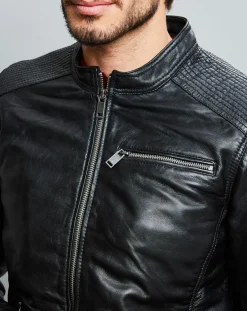 Homme Chyston Veste en Cuir Alban noire