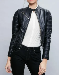 Femme Chyston Veste en Cuir Alessia noire