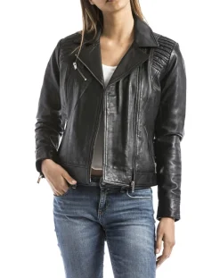 Femme Blue Wellford Veste en Cuir Andelle noire