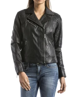 Femme Blue Wellford Veste en Cuir Andelle noire