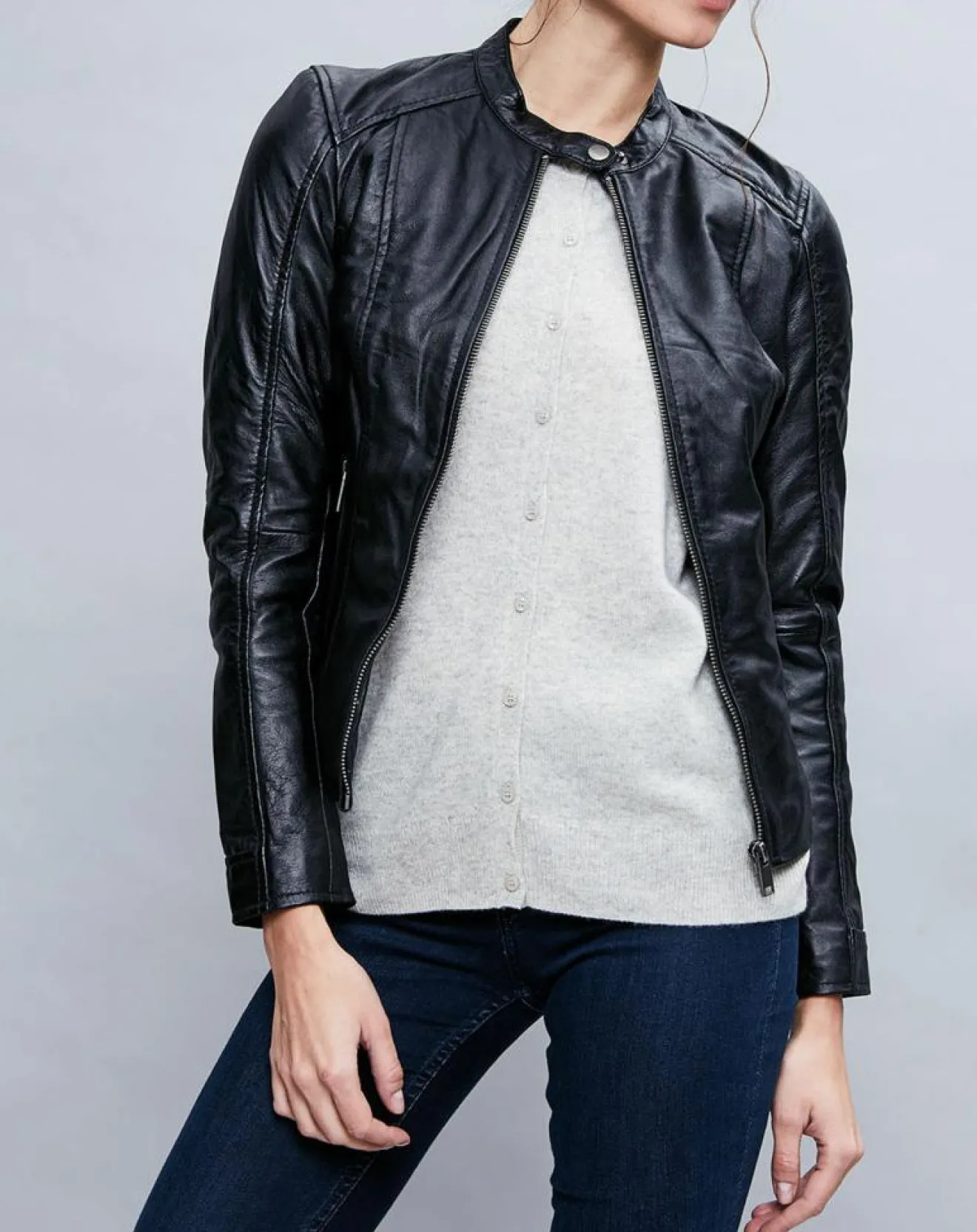 Femme Chyston Veste en Cuir Angelina noire