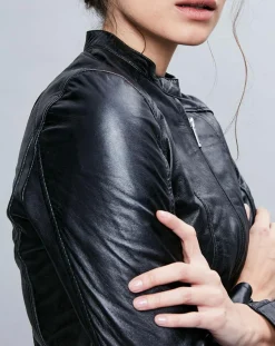 Femme Chyston Veste en Cuir Angelina noire