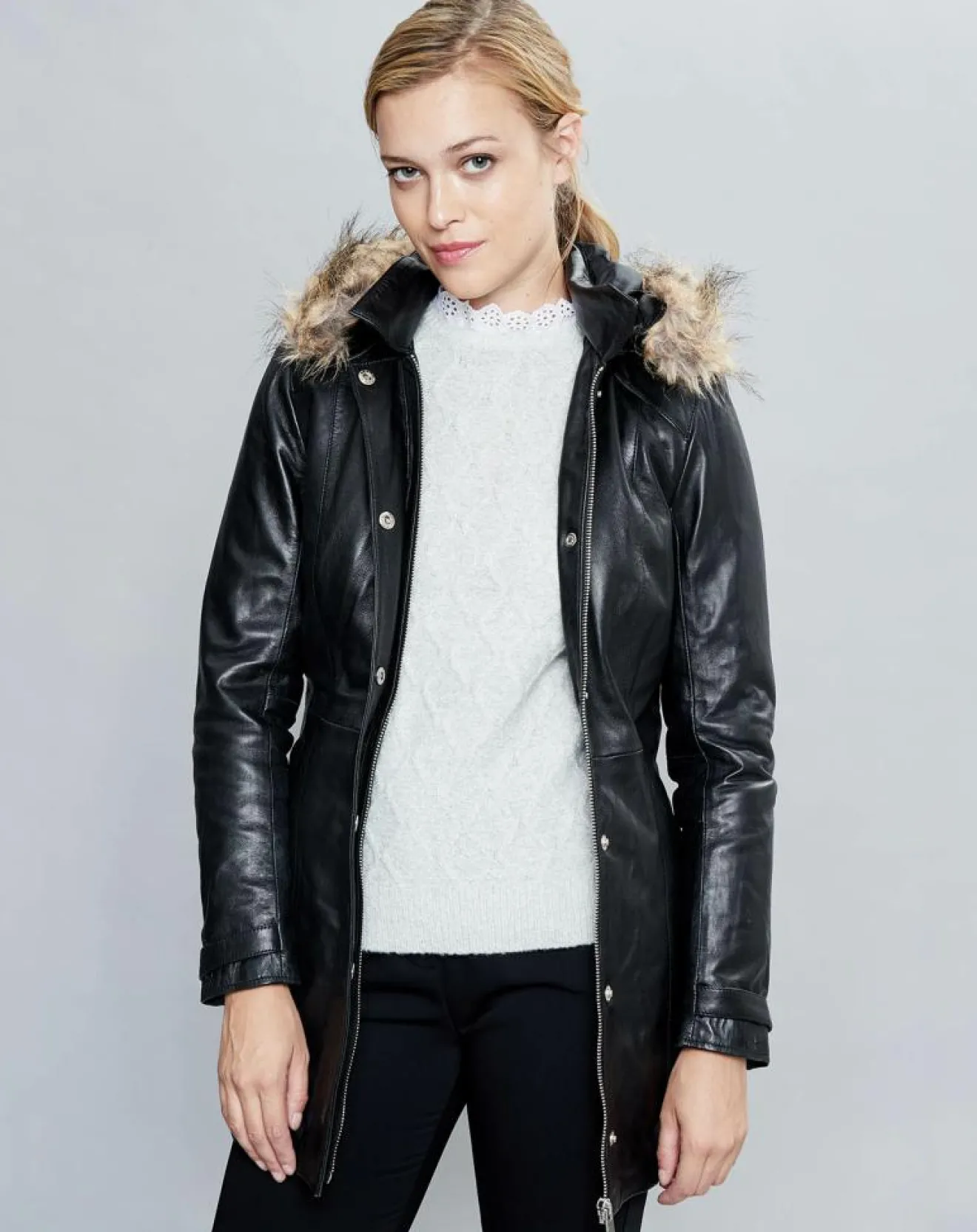 Femme Chyston Veste en Cuir Annie noire