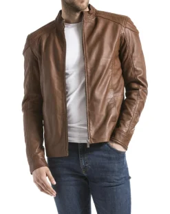 Homme Blue Wellford Veste en Cuir Ardesco cognac
