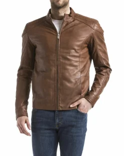Homme Blue Wellford Veste en Cuir Ardesco cognac
