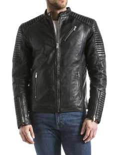 Homme Blue Wellford Veste en Cuir Atur noire