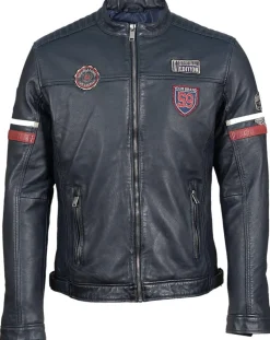 Sale Chyston Veste en Cuir Bakary bleu marine