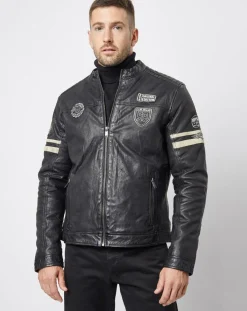 Homme Chyston Veste en Cuir Bakary noire