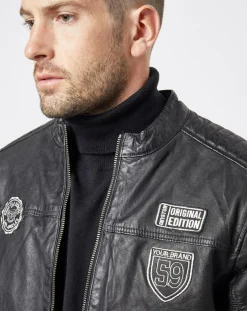 Homme Chyston Veste en Cuir Bakary noire