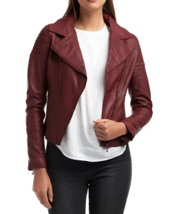 Femme Chyston Veste en Cuir Barbara bordeaux