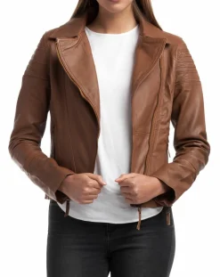 Femme Chyston Veste en Cuir Barbara cognac