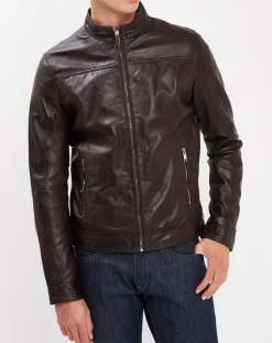 Homme Blue Wellford Veste en Cuir Bayon marron