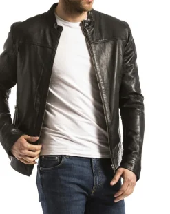 Homme Blue Wellford Veste en Cuir Bayon noire
