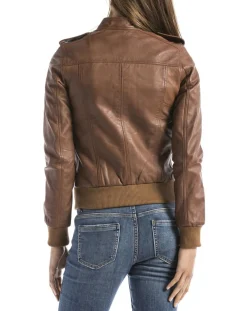 Femme Blue Wellford Veste en Cuir Belaya cognac