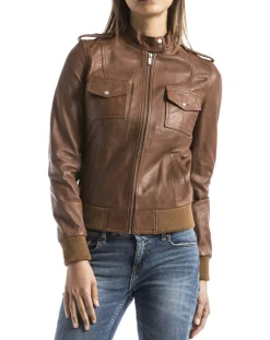 Femme Blue Wellford Veste en Cuir Belaya cognac