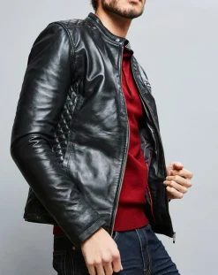 Homme Chyston Veste en Cuir Ben noire