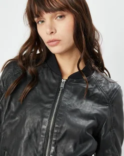 Femme Blue Wellford Veste en Cuir Benoue noire