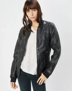 Femme Blue Wellford Veste en Cuir Benoue noire