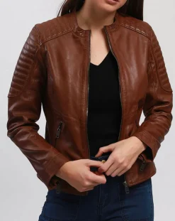 Hot Blue Wellford Veste en Cuir Betty cognac