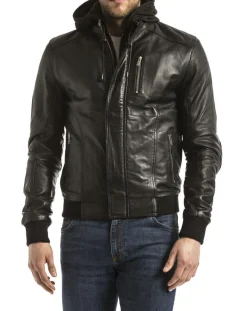 Homme Blue Wellford Veste en Cuir Brezon noire