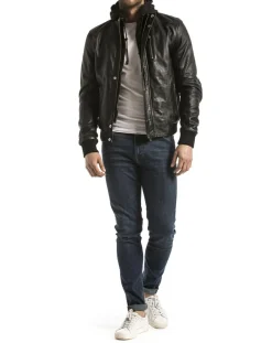 Homme Blue Wellford Veste en Cuir Brezon noire