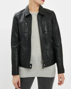 Chyston Veste en Cuir Brigitte noire