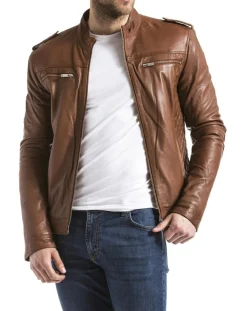 Outlet Blue Wellford Veste en Cuir Brisbane cognac
