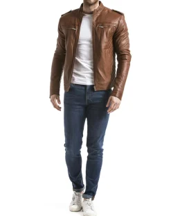 Outlet Blue Wellford Veste en Cuir Brisbane cognac