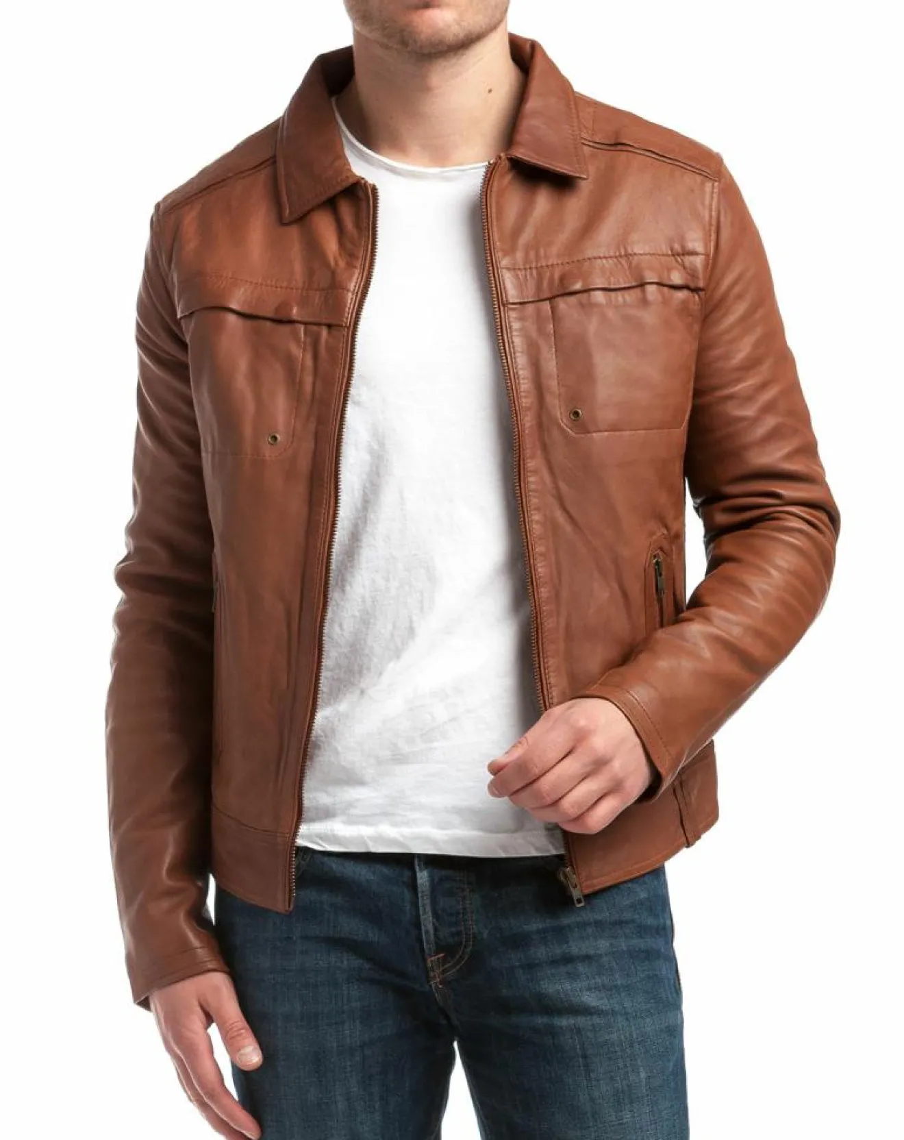 Hot Chyston Veste en Cuir Carlo cognac