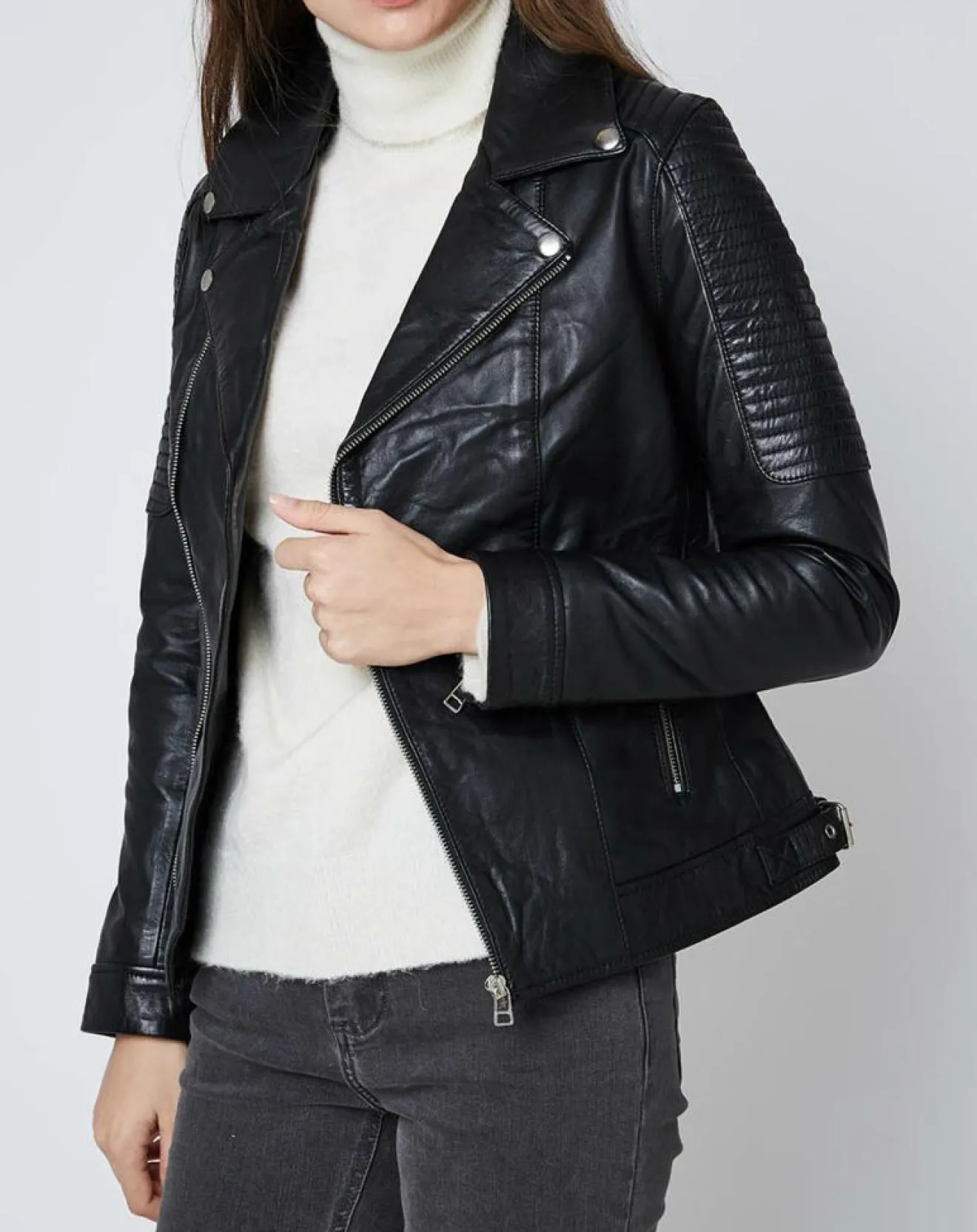 Sale Blue Wellford Veste en Cuir Carmen noire