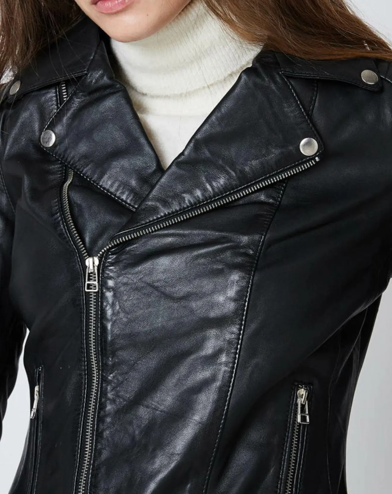 Sale Blue Wellford Veste en Cuir Carmen noire