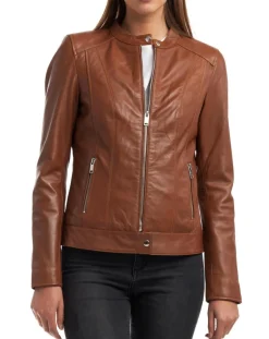 New Chyston Veste en Cuir Celeste cognac