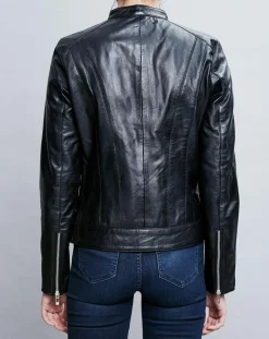 Chyston Veste en Cuir Celeste noire