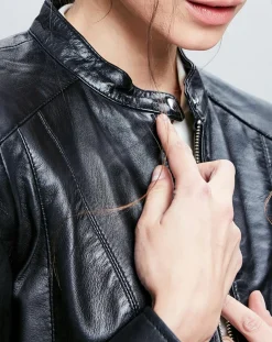 Chyston Veste en Cuir Celeste noire