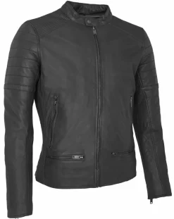Homme Chyston Veste en Cuir Charles noire