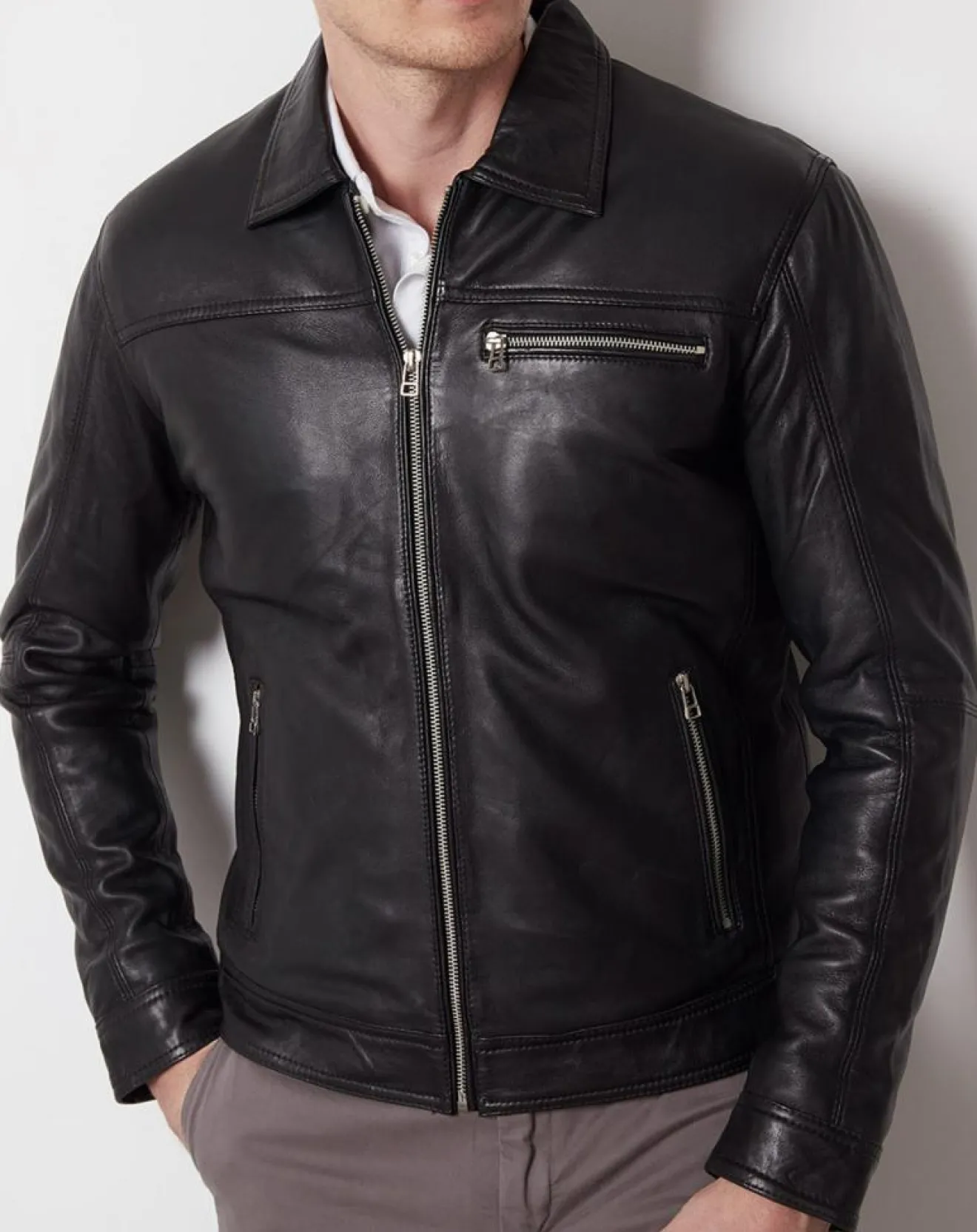 Homme Blue Wellford Veste en Cuir Clément noire