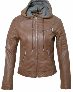 Femme Chyston Veste en Cuir Coria cognac