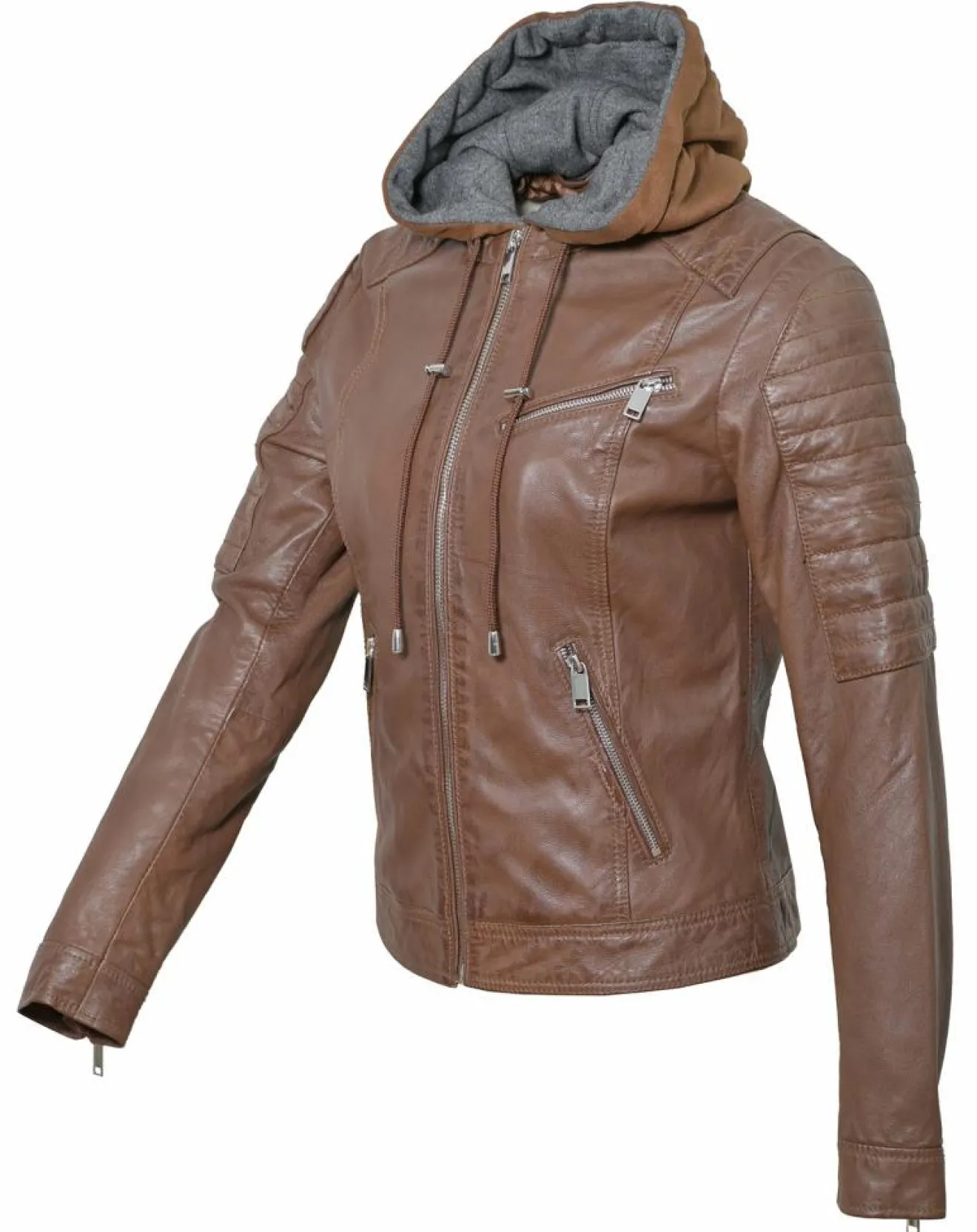 Femme Chyston Veste en Cuir Coria cognac