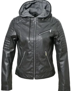 Femme Chyston Veste en Cuir Coria noire