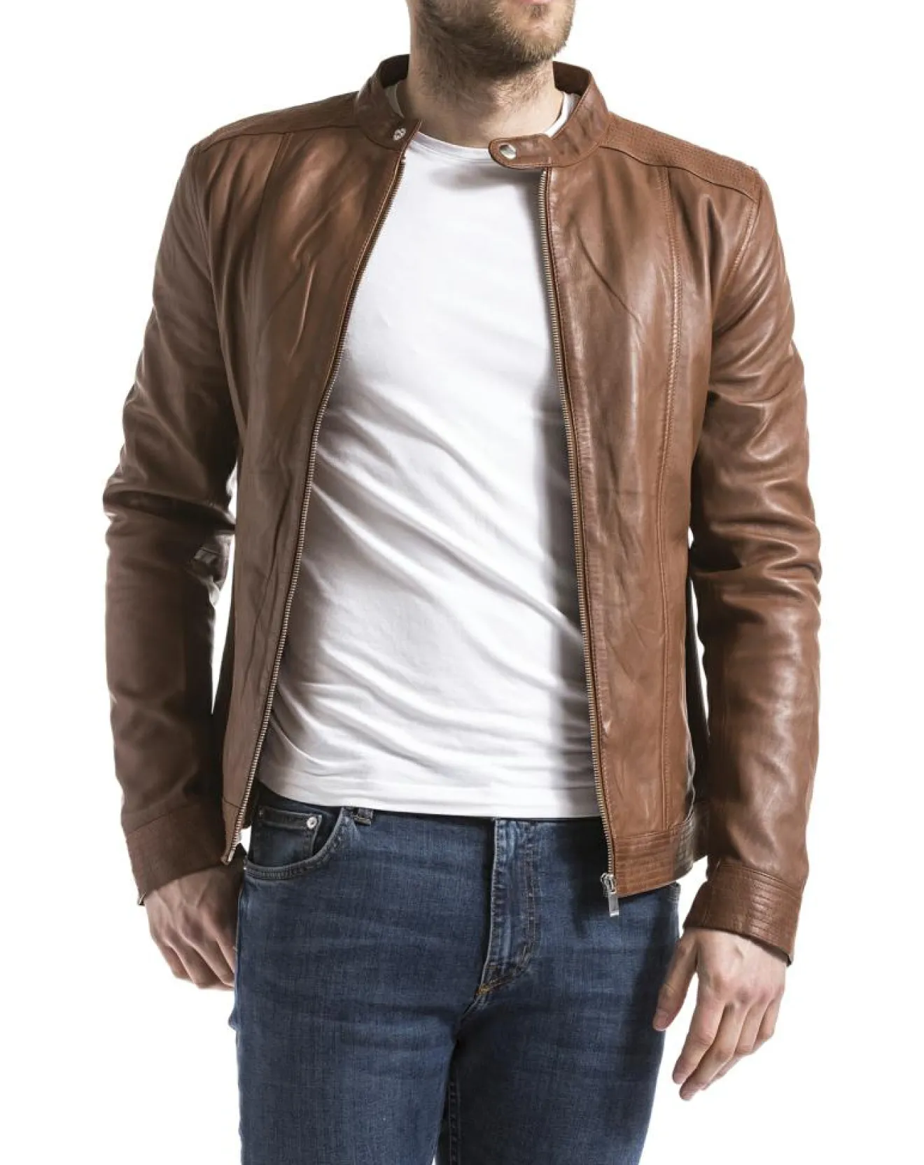 Homme Blue Wellford Veste en Cuir Corrib cognac