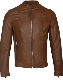 Clearance Blue Wellford Veste en Cuir Corto cognac