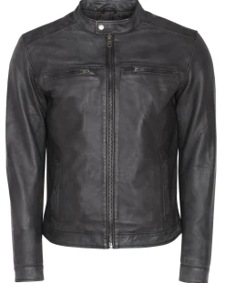 Clearance Blue Wellford Veste en Cuir Corto noire