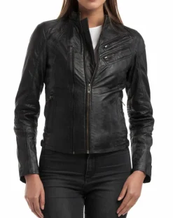 Femme Chyston Veste en Cuir d'Agneau Samantha noire