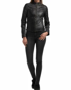 Femme Chyston Veste en Cuir d'Agneau Samantha noire