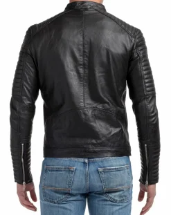 Homme Chyston Veste en Cuir Emerino noire