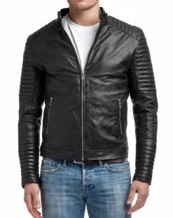 Homme Chyston Veste en Cuir Emerino noire